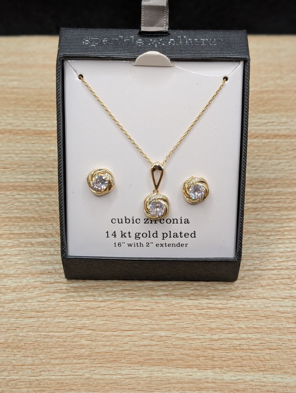 14kt Gold-Plated Cubic Zirconia Necklace & Stud Earring Set